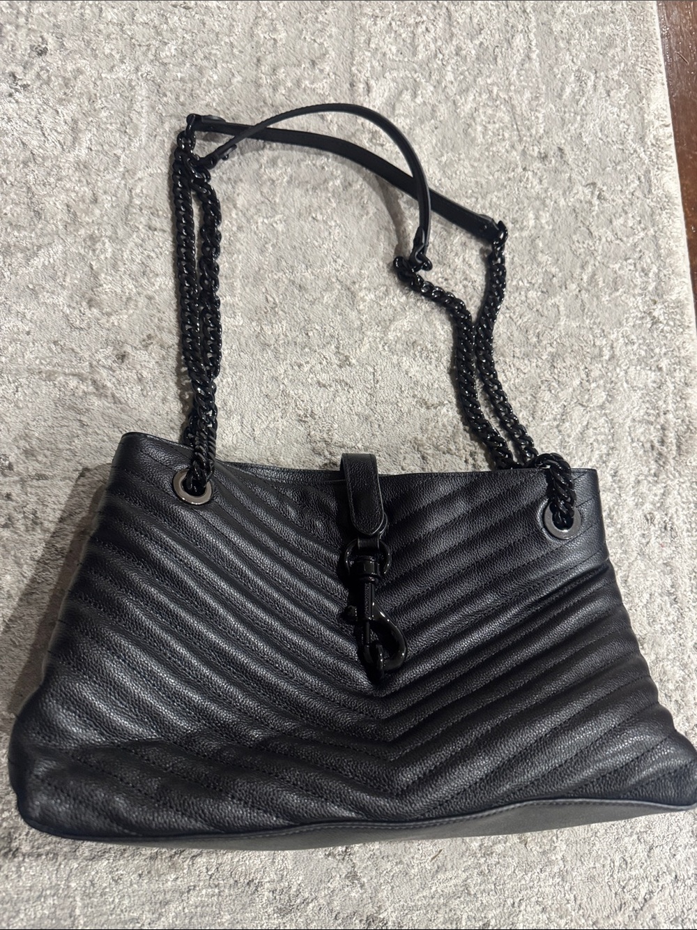 Rebecca Minkoff Black Quilted Chevron Leather Shoulder Bag with Chain Strap